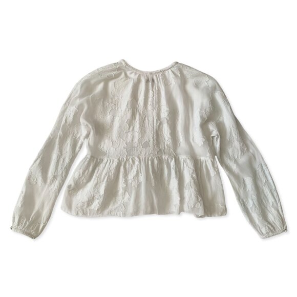 Wilfred Augustine Blouse Ruffled Peplum Cropped Sheer Floral Blouse Coquette - Picture 8 of 16